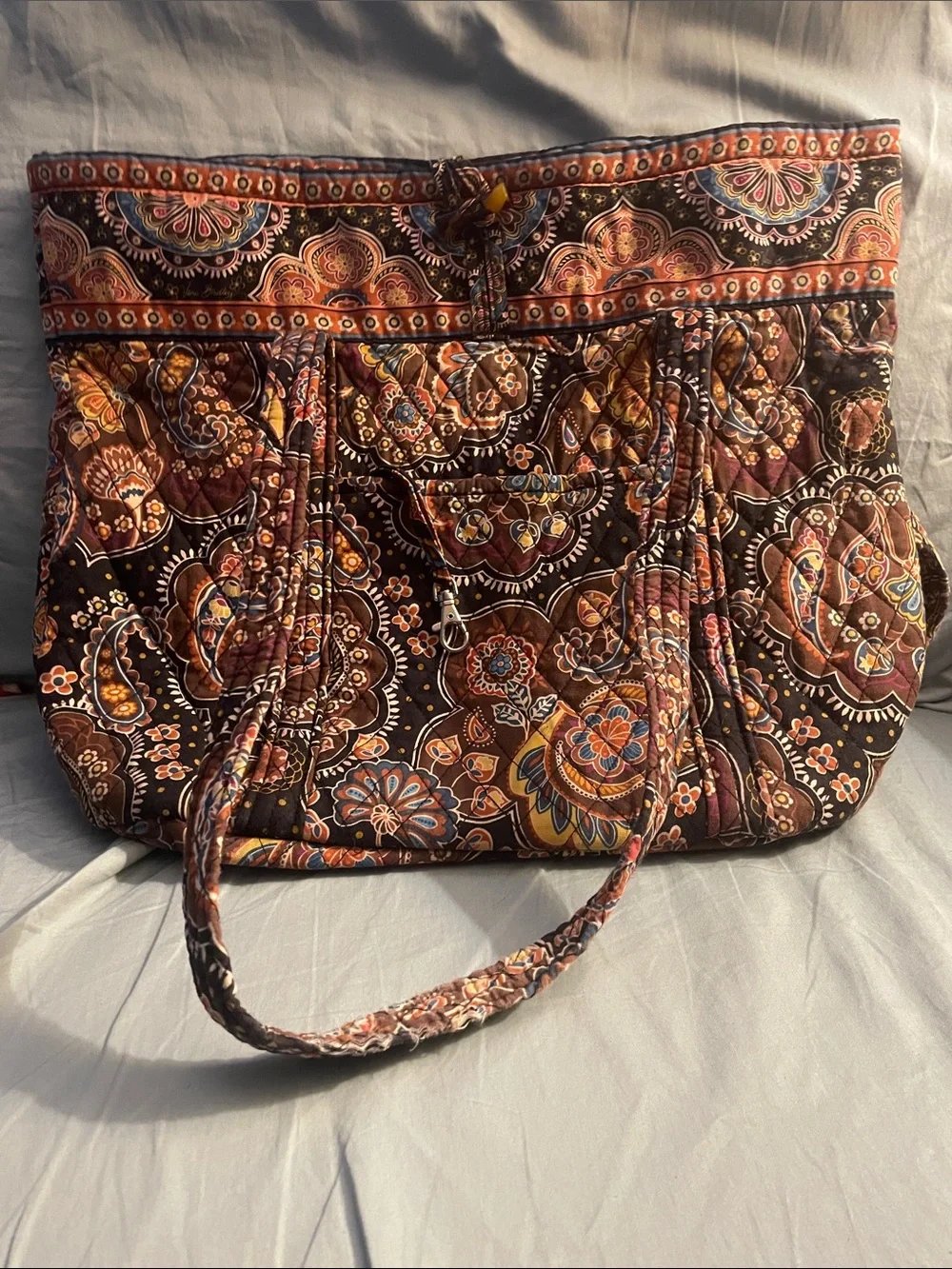 Vera Bradley Quilted Floral Tote Bag in Brown and Orange.